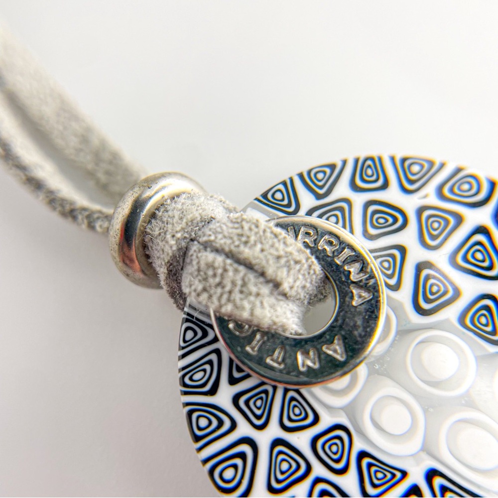 Antica Murrina Millefiori Unique Blue and White Glass Necklace on Suede Rope - Picture 2 of 5